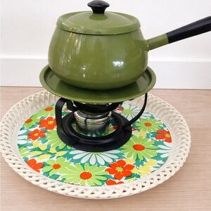 Vintage Avocado Green Fondue Pot Set